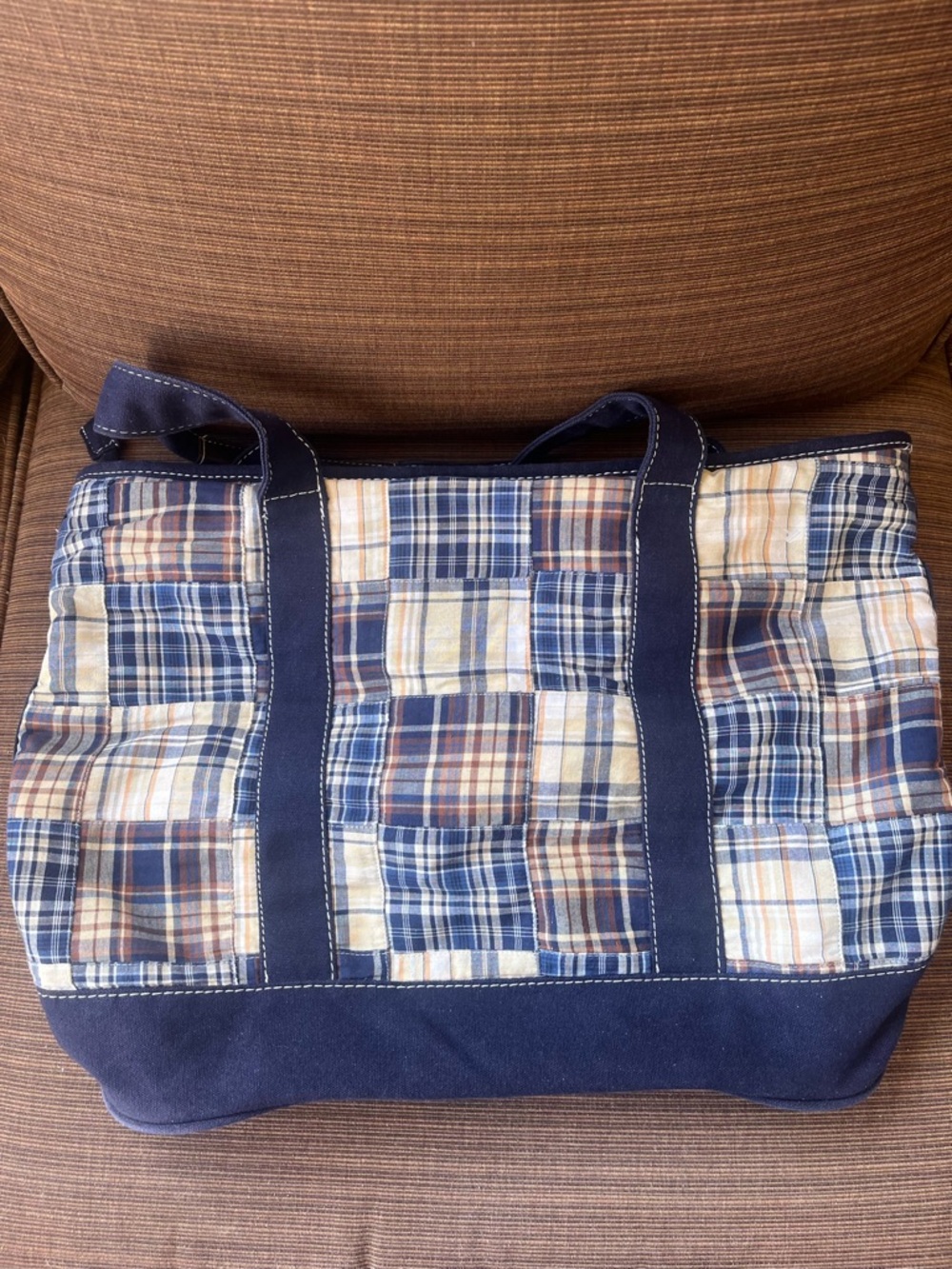 J. Crew Navy and Tan Plaid Purse